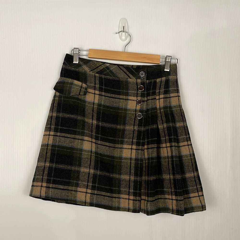 Vintage Green Plaid Wool Skirt
